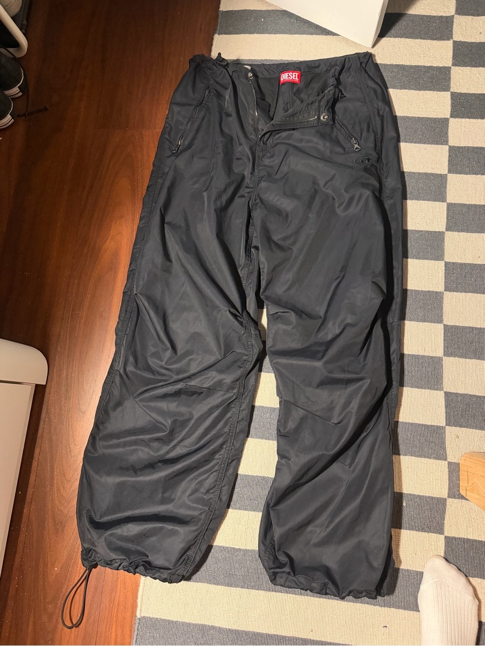 Vintage Diesel Black Nylon Technical Cargo Parachute Pants Y2K Size M